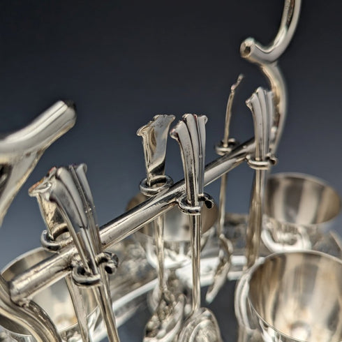 英国アンティーク シルバープレート製 エッグスタンド6組セット ラック付き